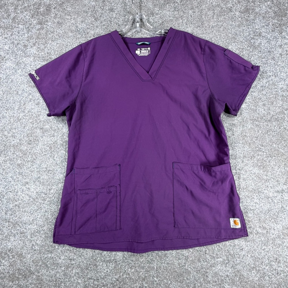 Carhartt Force Cross Flex V-Neck Scrub Top Womens L Purple Pen Holder Modern Fit